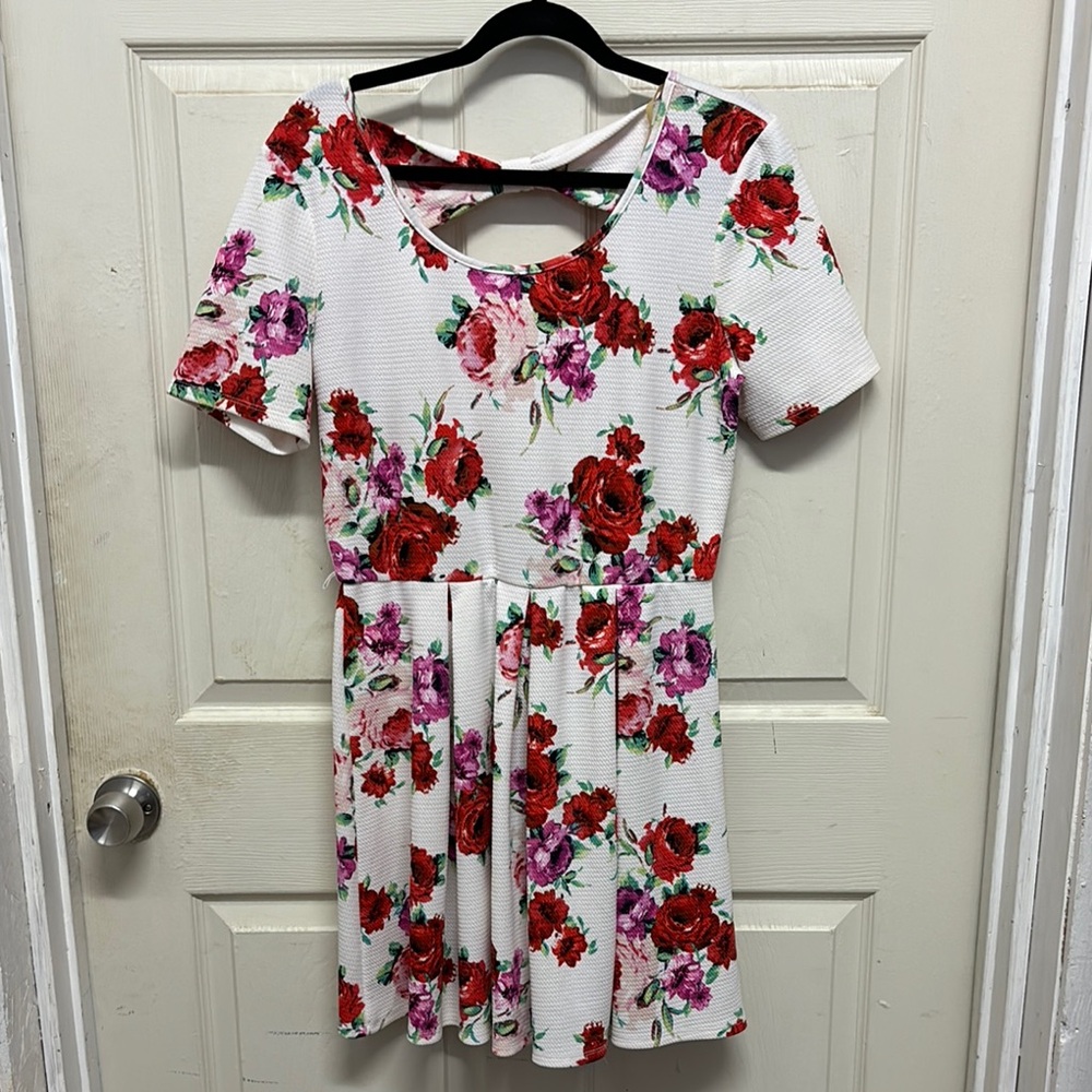 Three Hearts Red and Pink Floral Dress